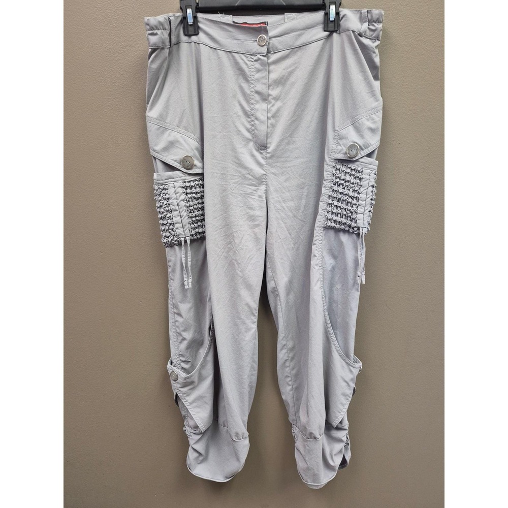 Trieste Collection EU 54 XL Womens Y2K Cargo Capri Pants Boho Lagenlook Gray